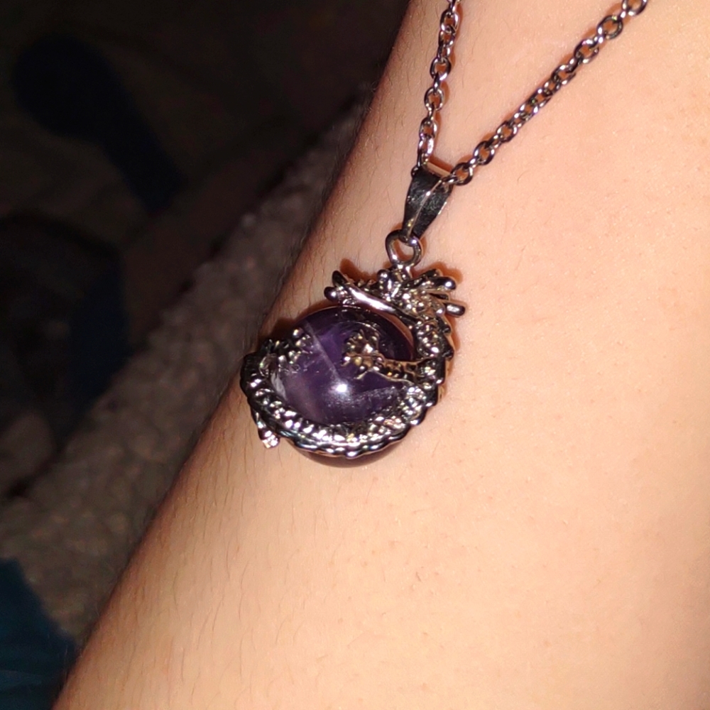 Purple dragon gem ball necklace